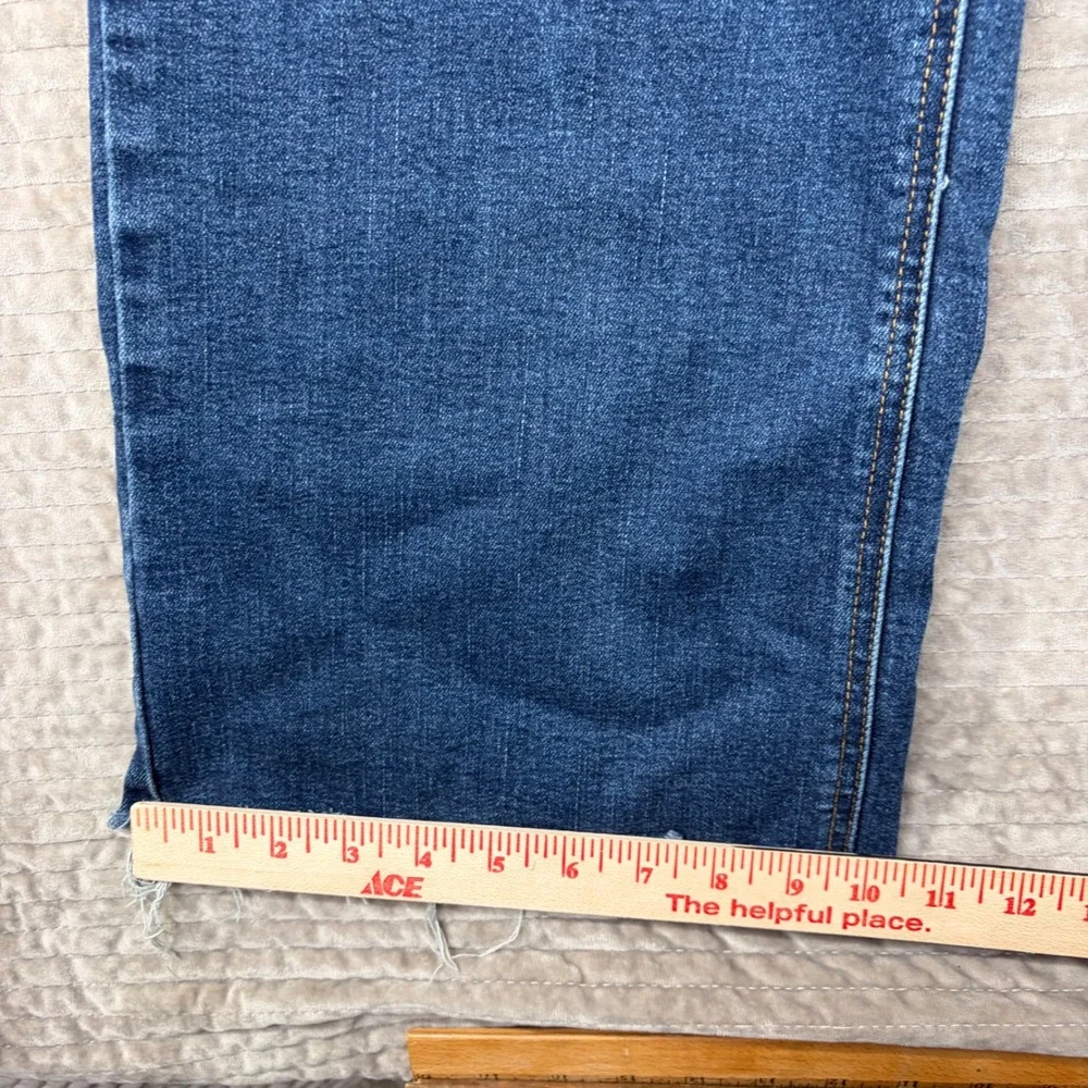 OAT New York High Rise Wide Leg Raw Hem Blue Denim Jeans Womens Size 6/28